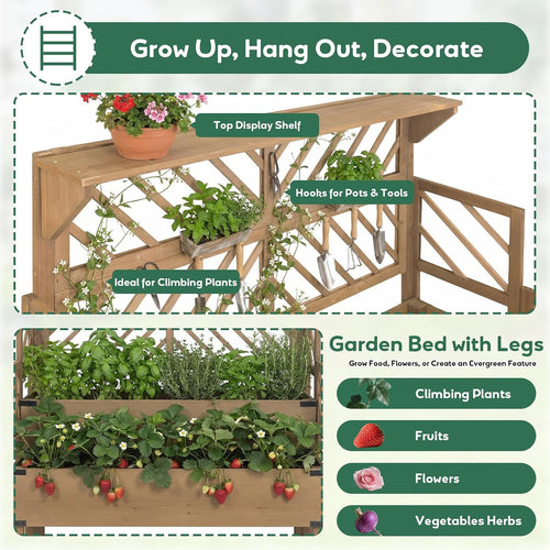 2-Tier Wood Elevated Planter With Trellis