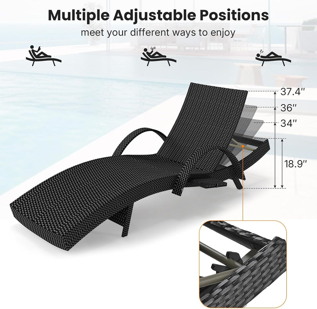 Brown Wicker Adjustable Patio Chaise Lounge Set 2