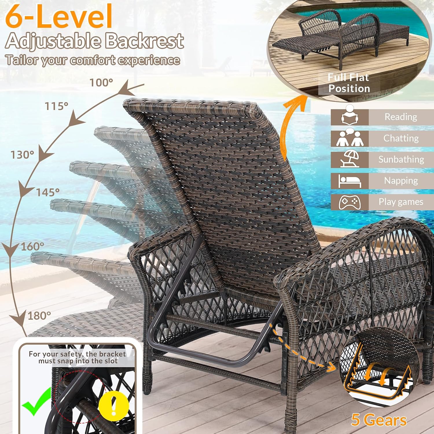 Beige Wicker Adjustable Patio Chaise Lounge Set 2