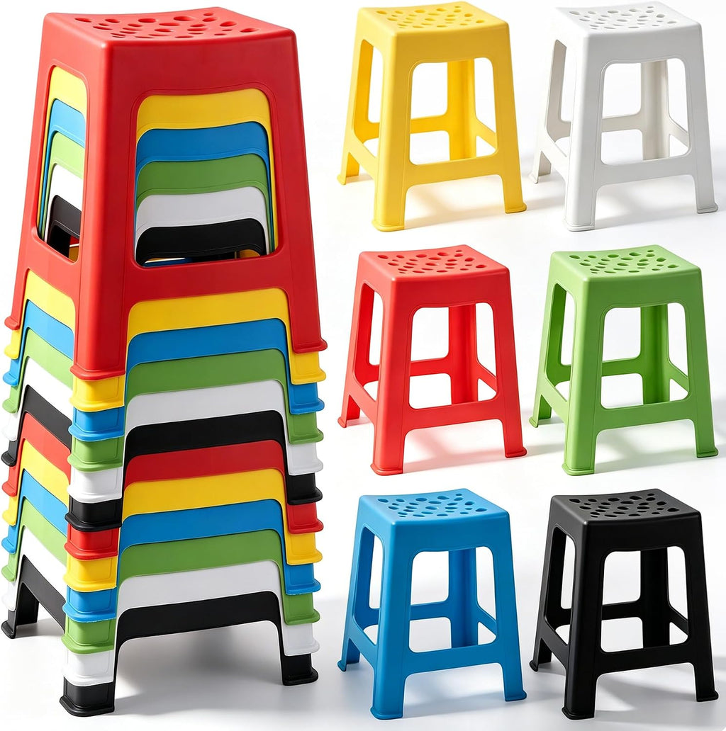 Mixed Color Stackable Plastic Stools 12 Pack