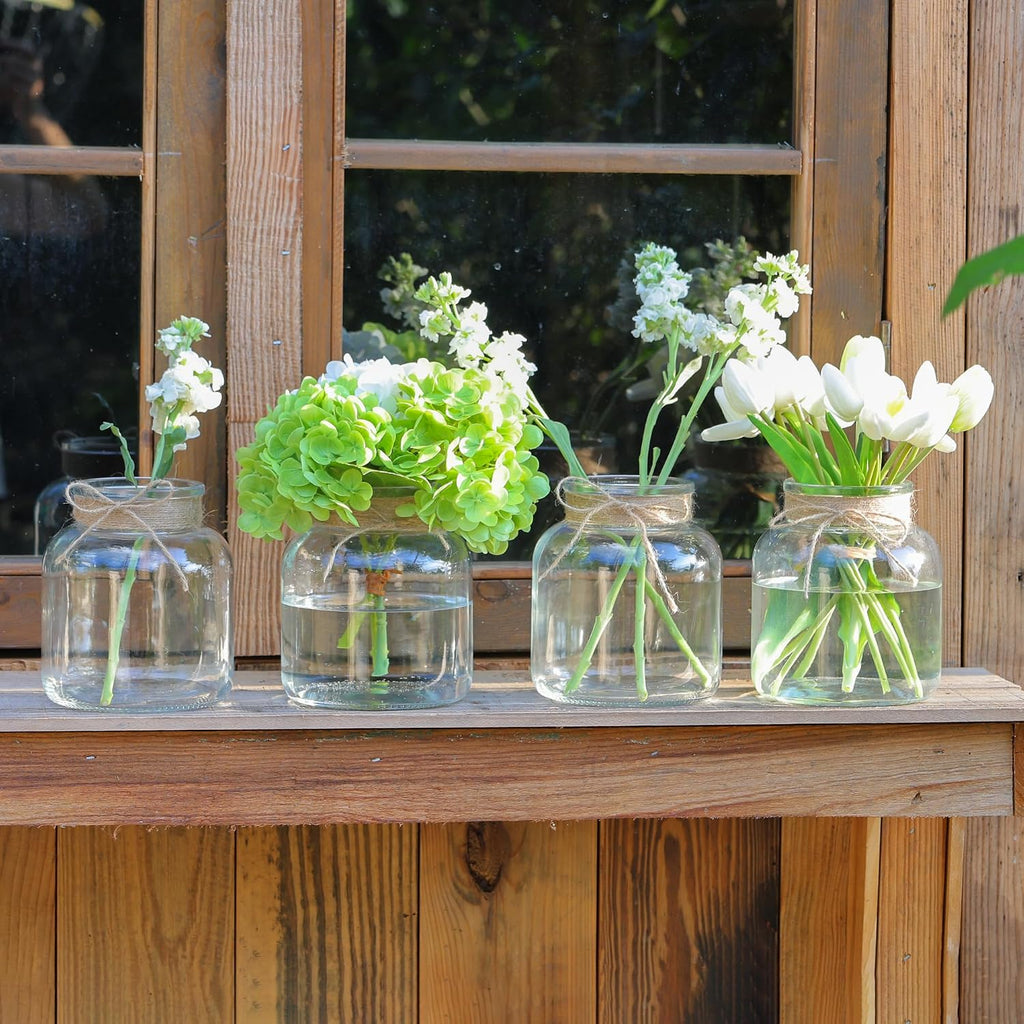 Farmhouse Clear Glass Vases 4 Pack Home Wedding Decor