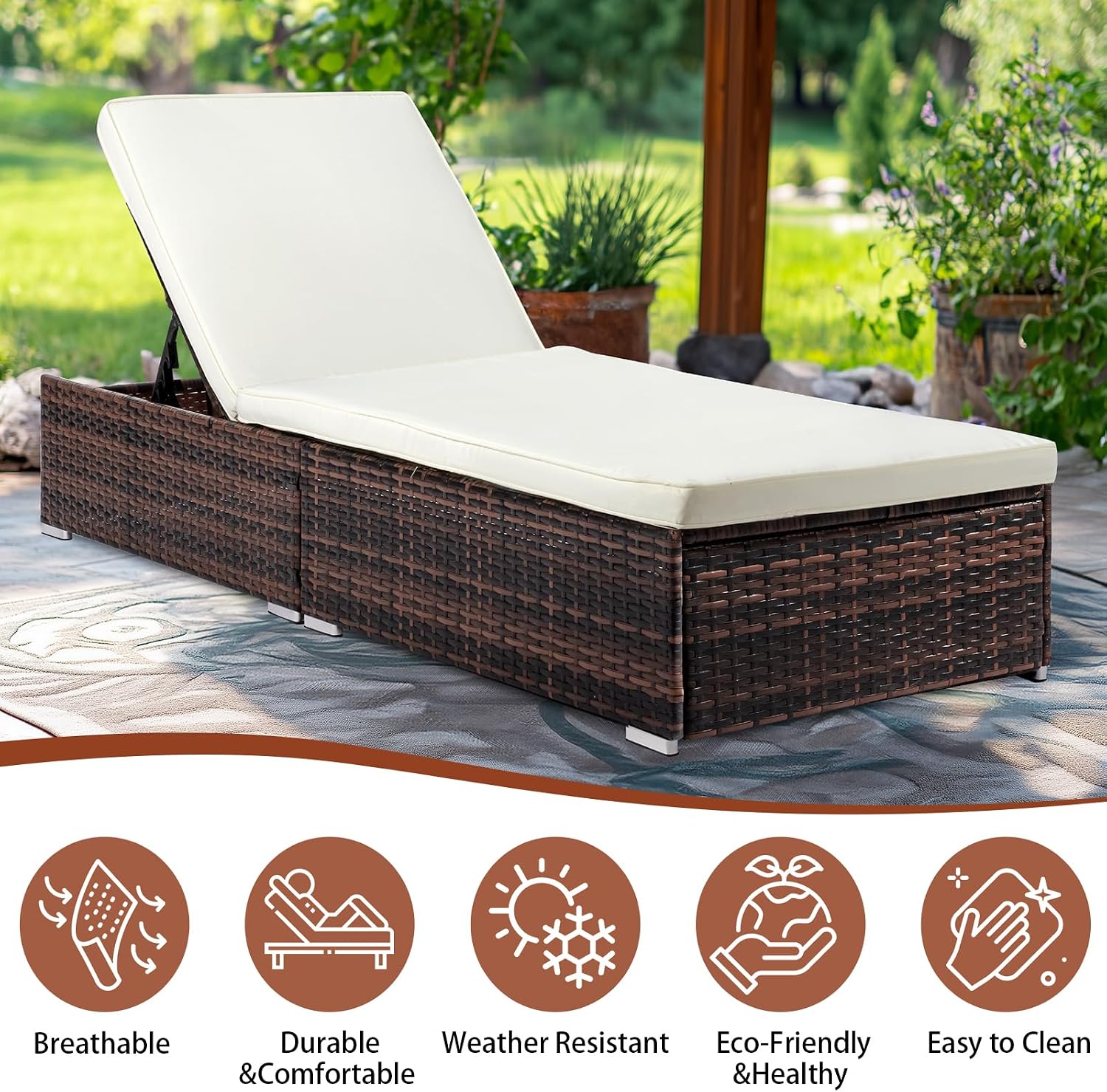 Brown Wicker Adjustable Patio Chaise Lounge