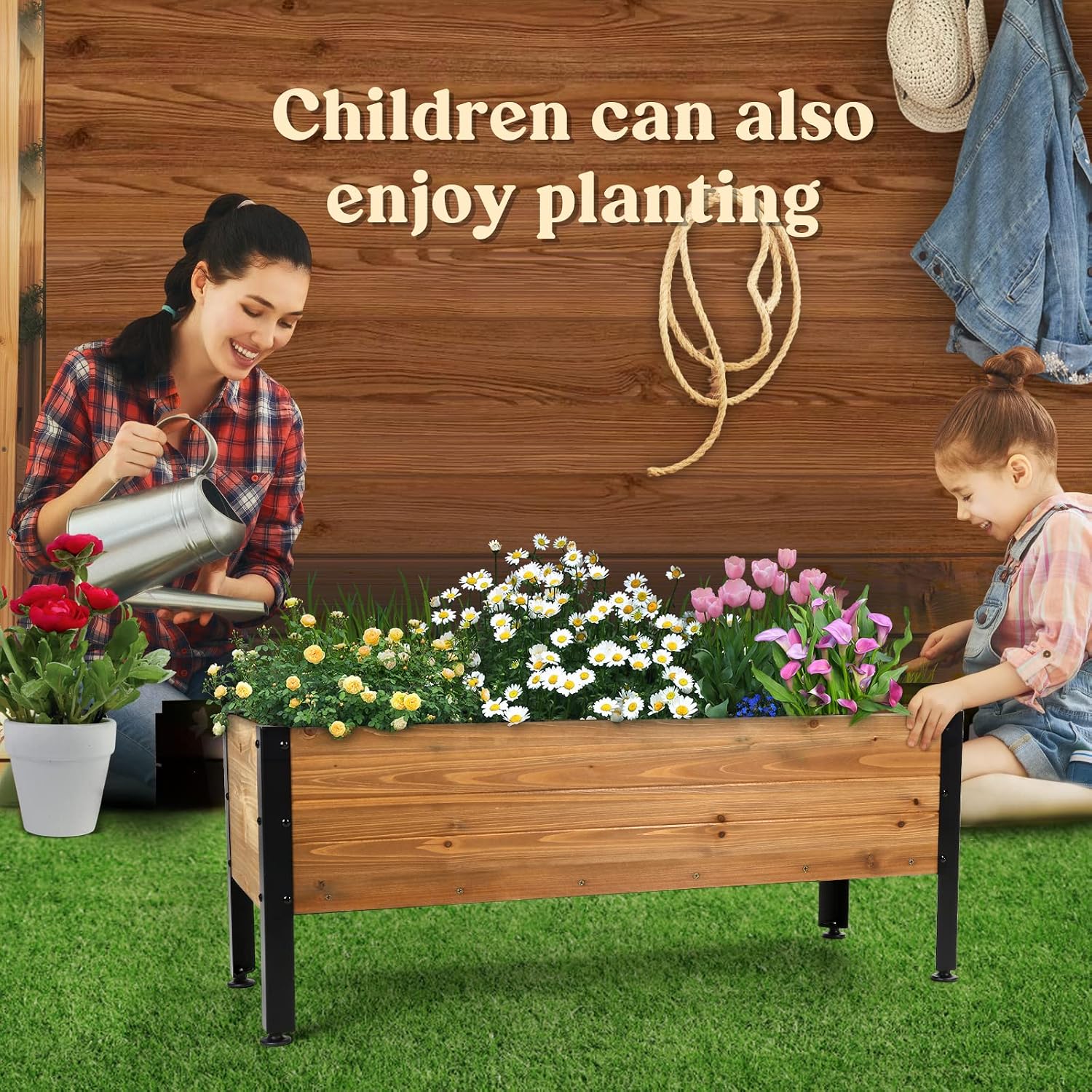 Wood Rectangular Elevated Garden Planter Box