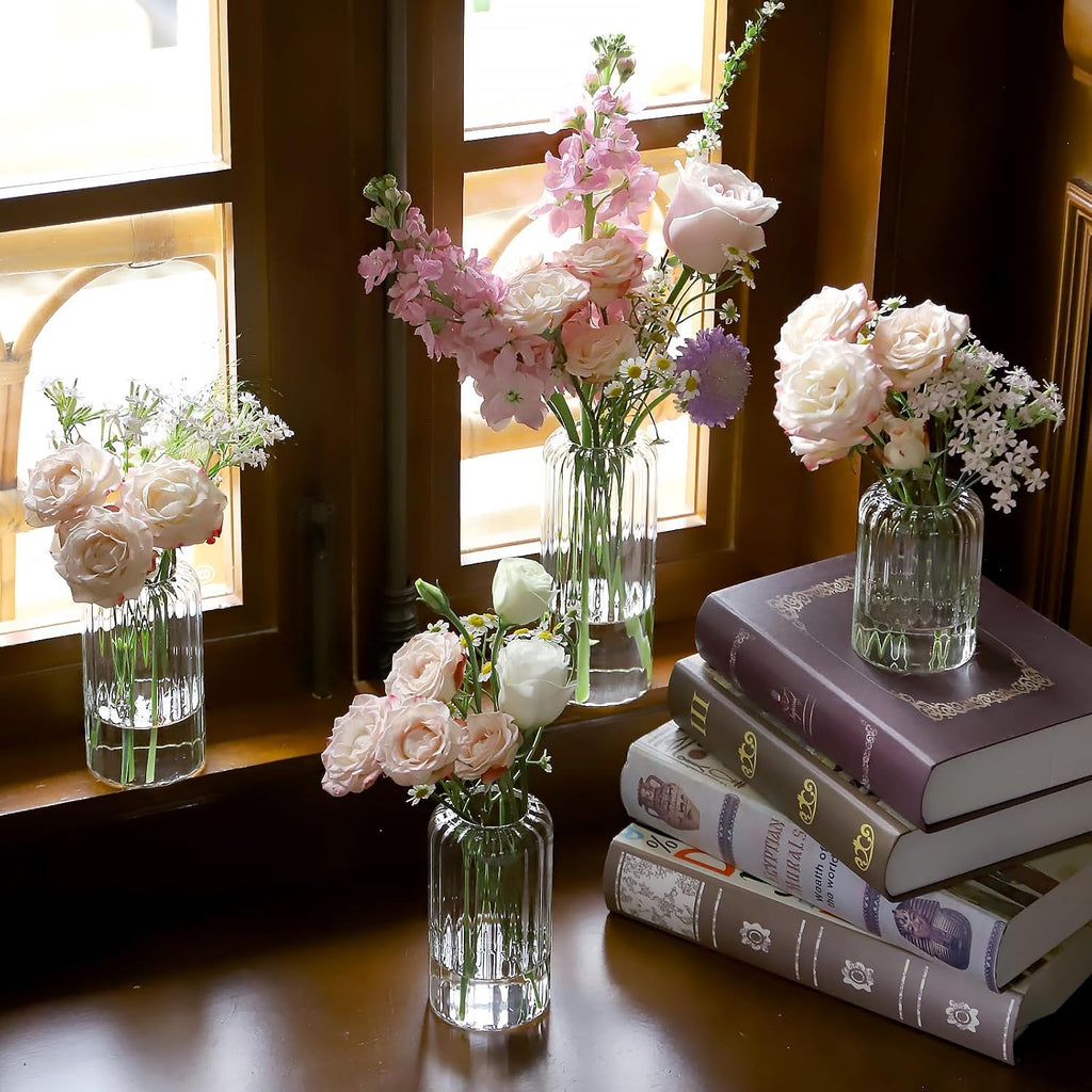 Ribbed Cylinder Glass Vases 12 Pack Wedding Decor