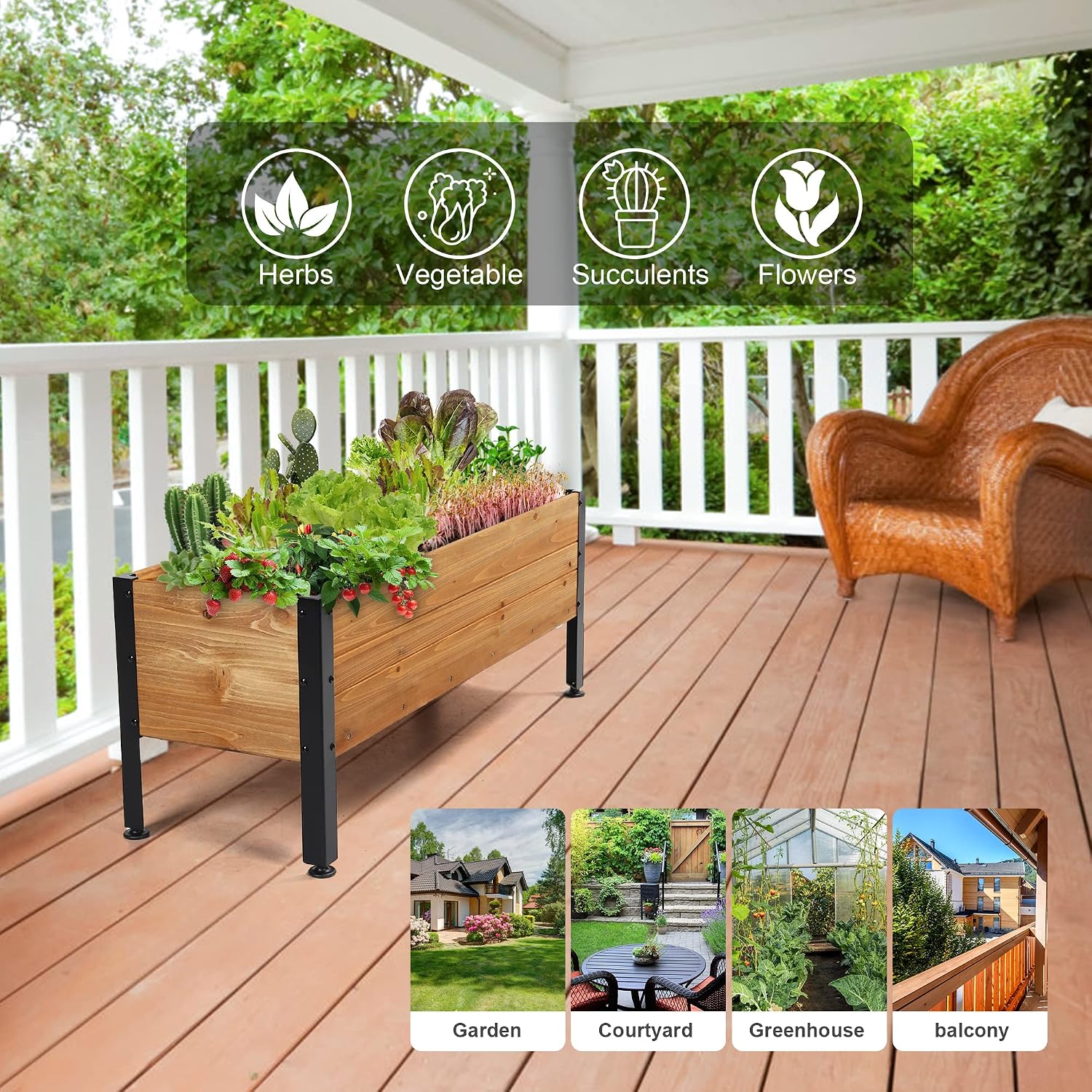 Wood Rectangular Elevated Garden Planter Box