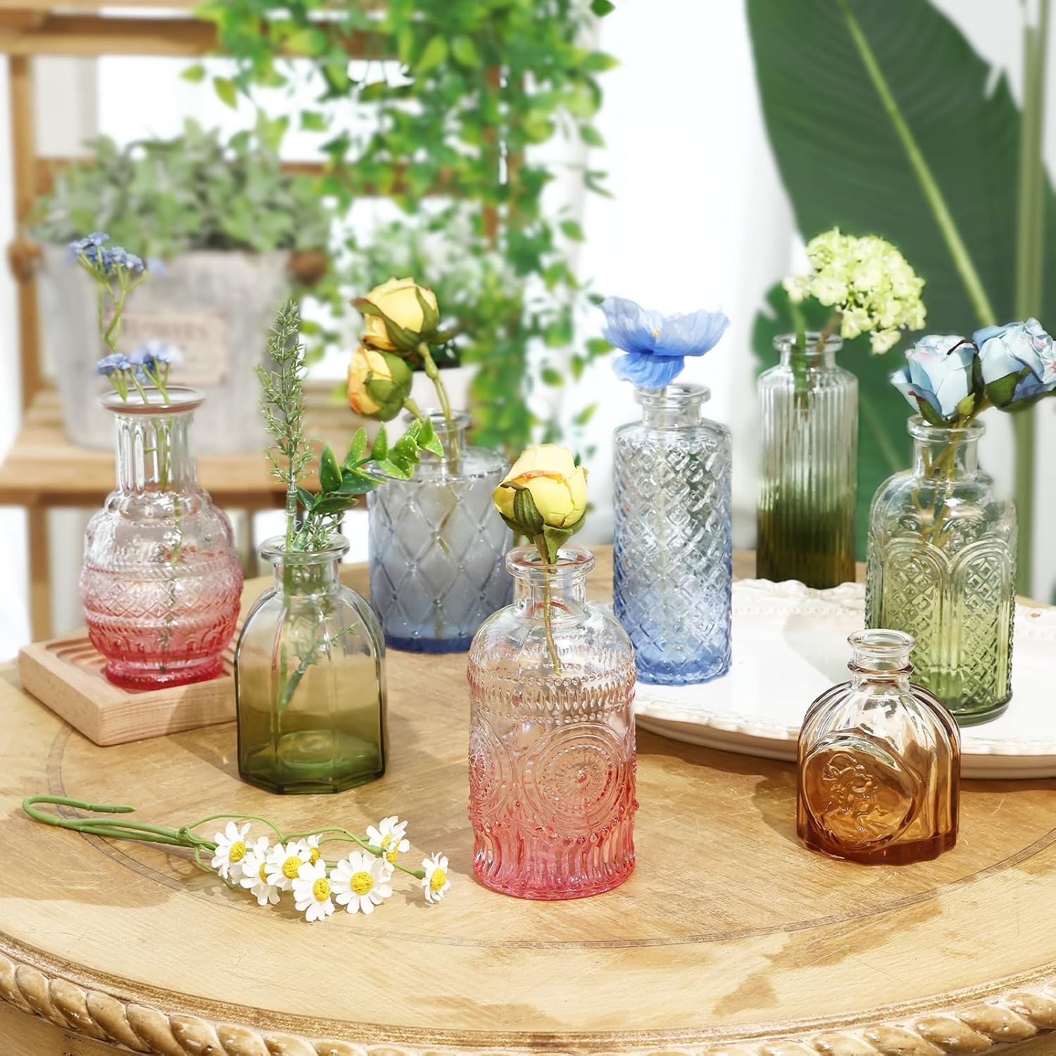Colorful Vintage Glass Vases 12 Pack Wedding Decor