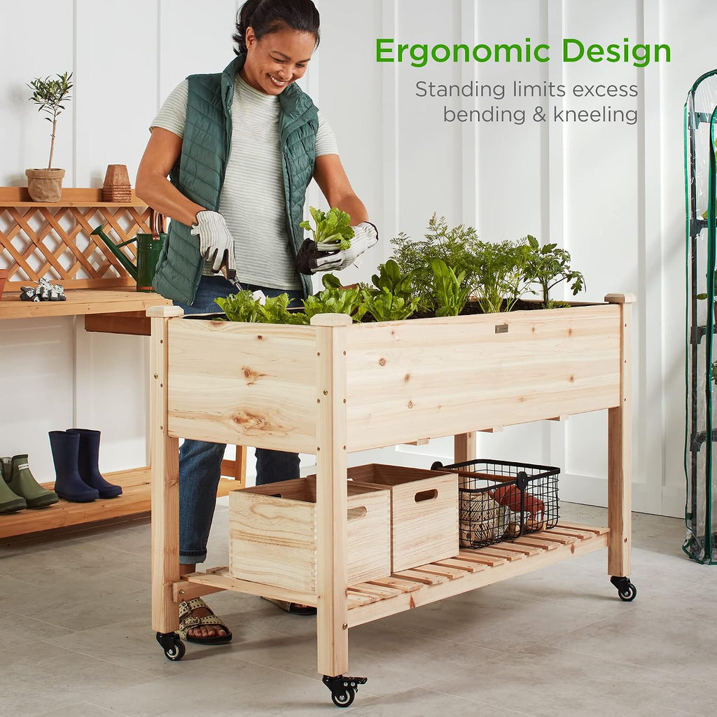 Natural Rolling Wood Elevated Garden Planter