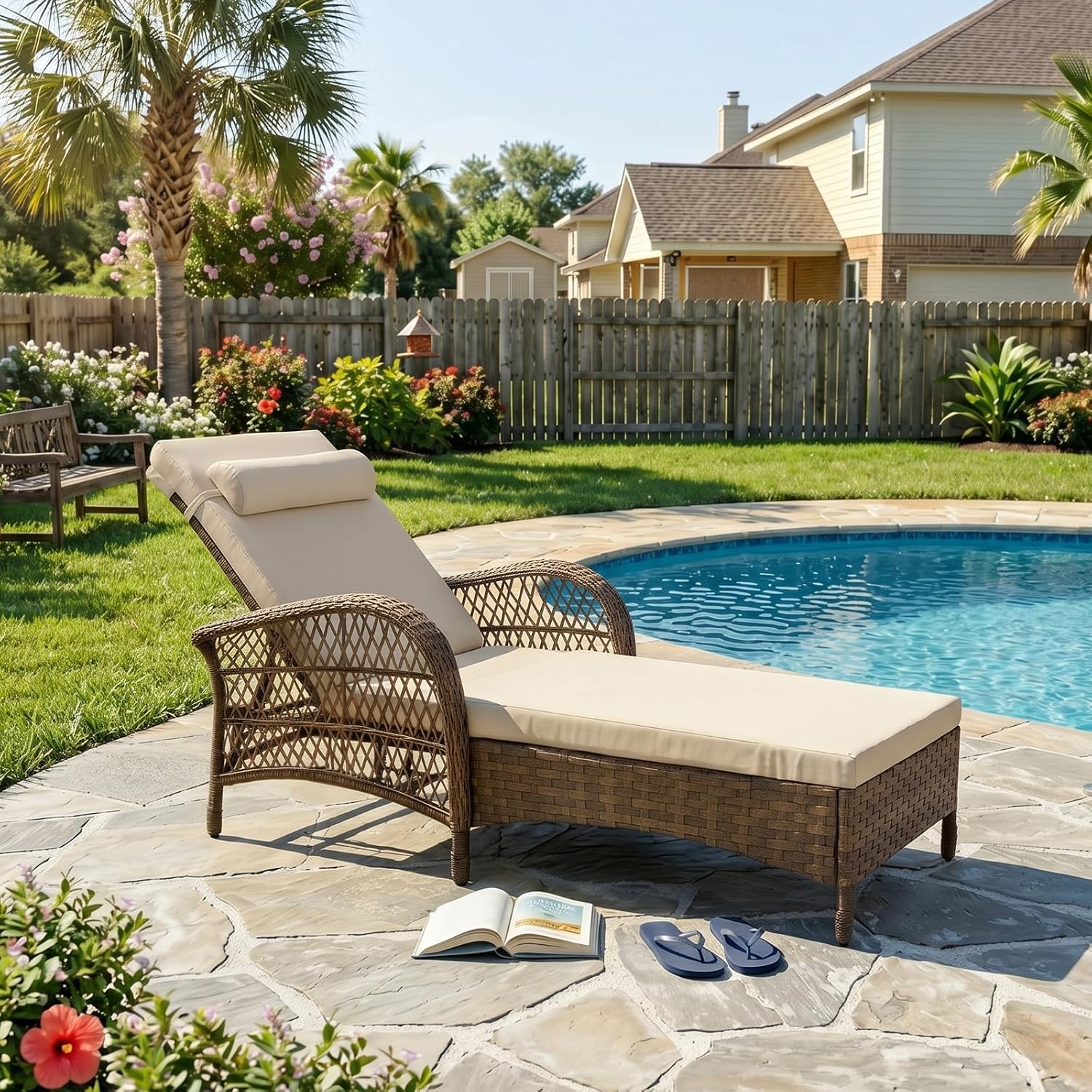 Beige PE Ricker Adjustable Patio Chaise Lounge
