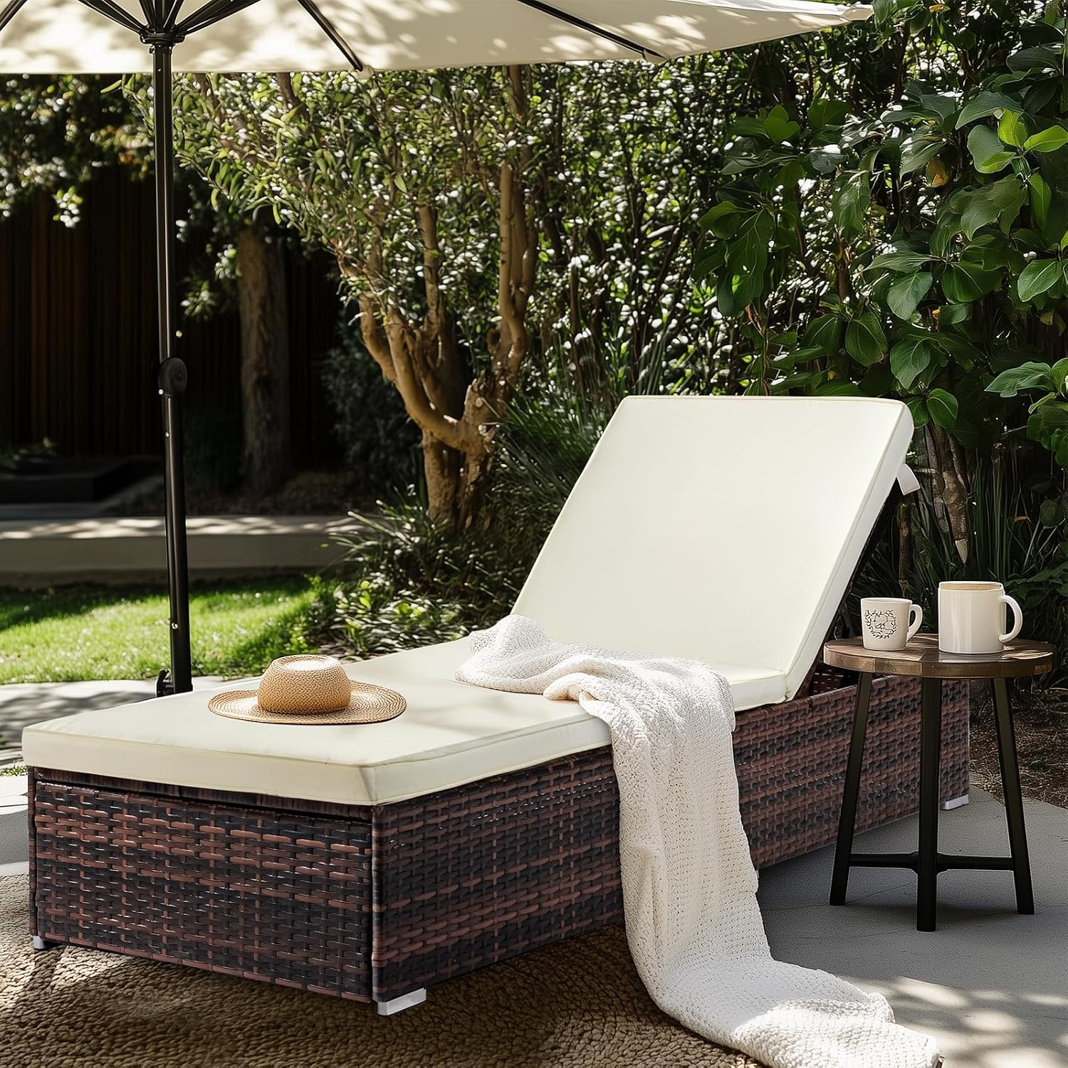 Brown Wicker Adjustable Patio Chaise Lounge