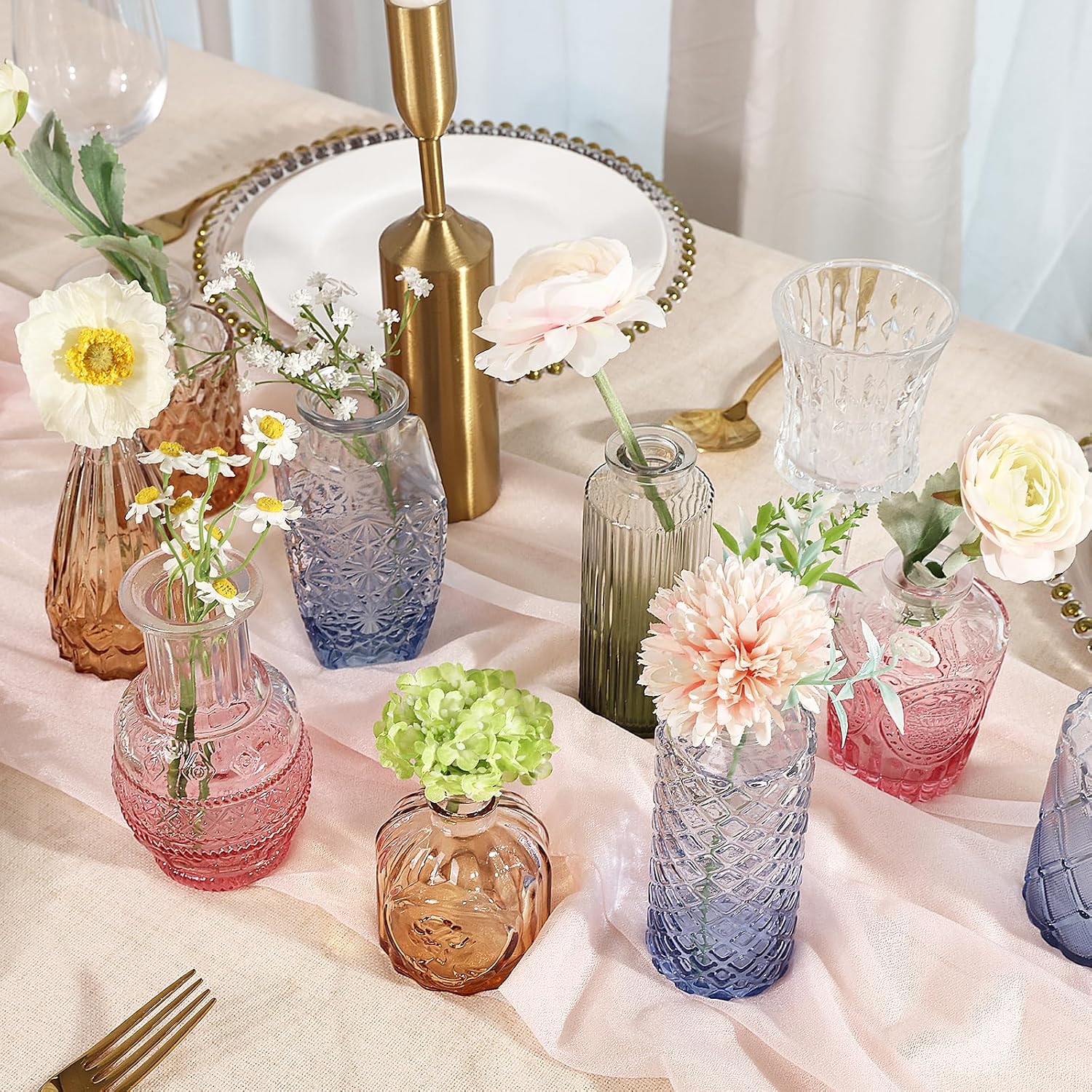 Colorful Vintage Glass Vases 12 Pack Wedding Decor