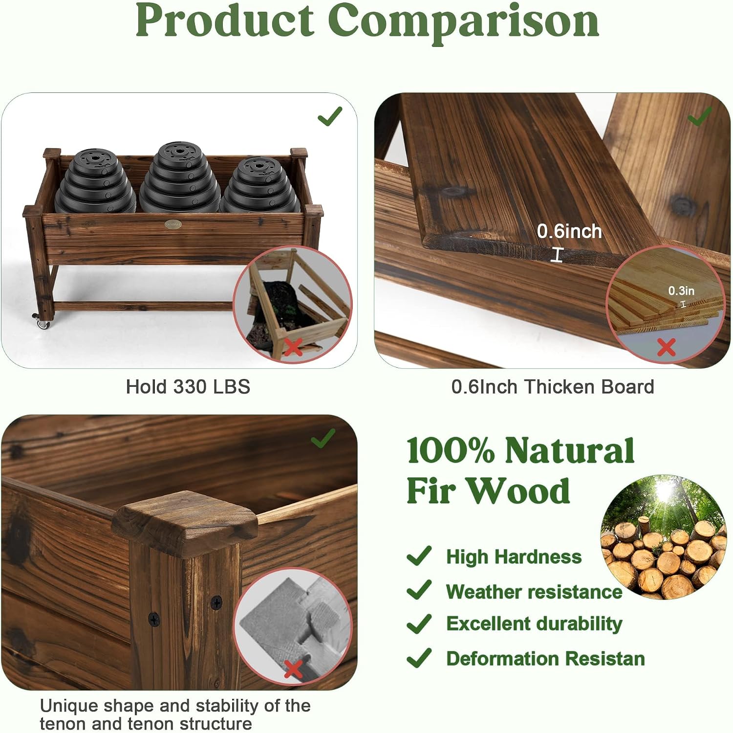 Carbonized Wood Rolling Raised Garden Bed
