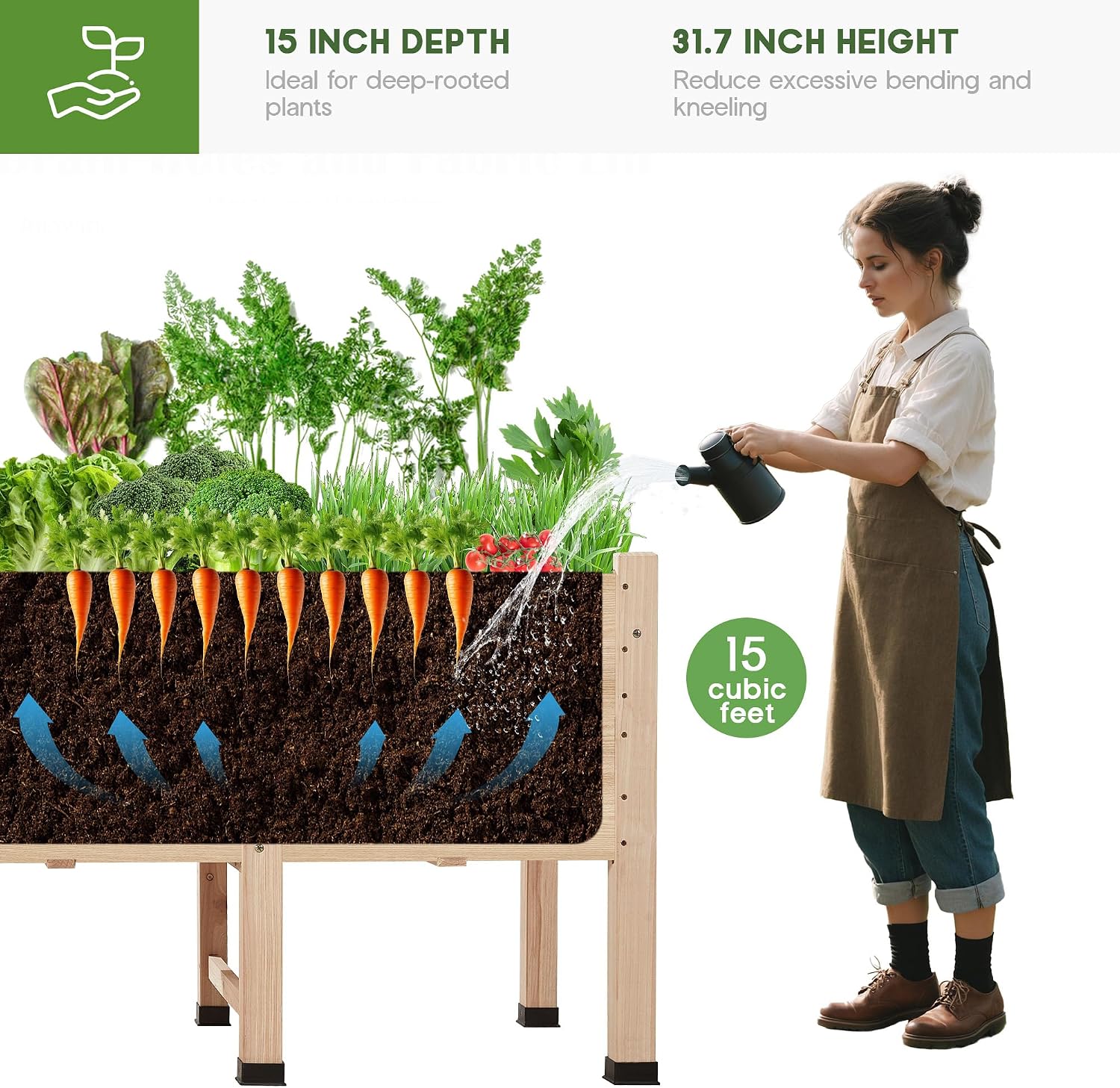 Wood Deep Elevated Garden Planter Bed