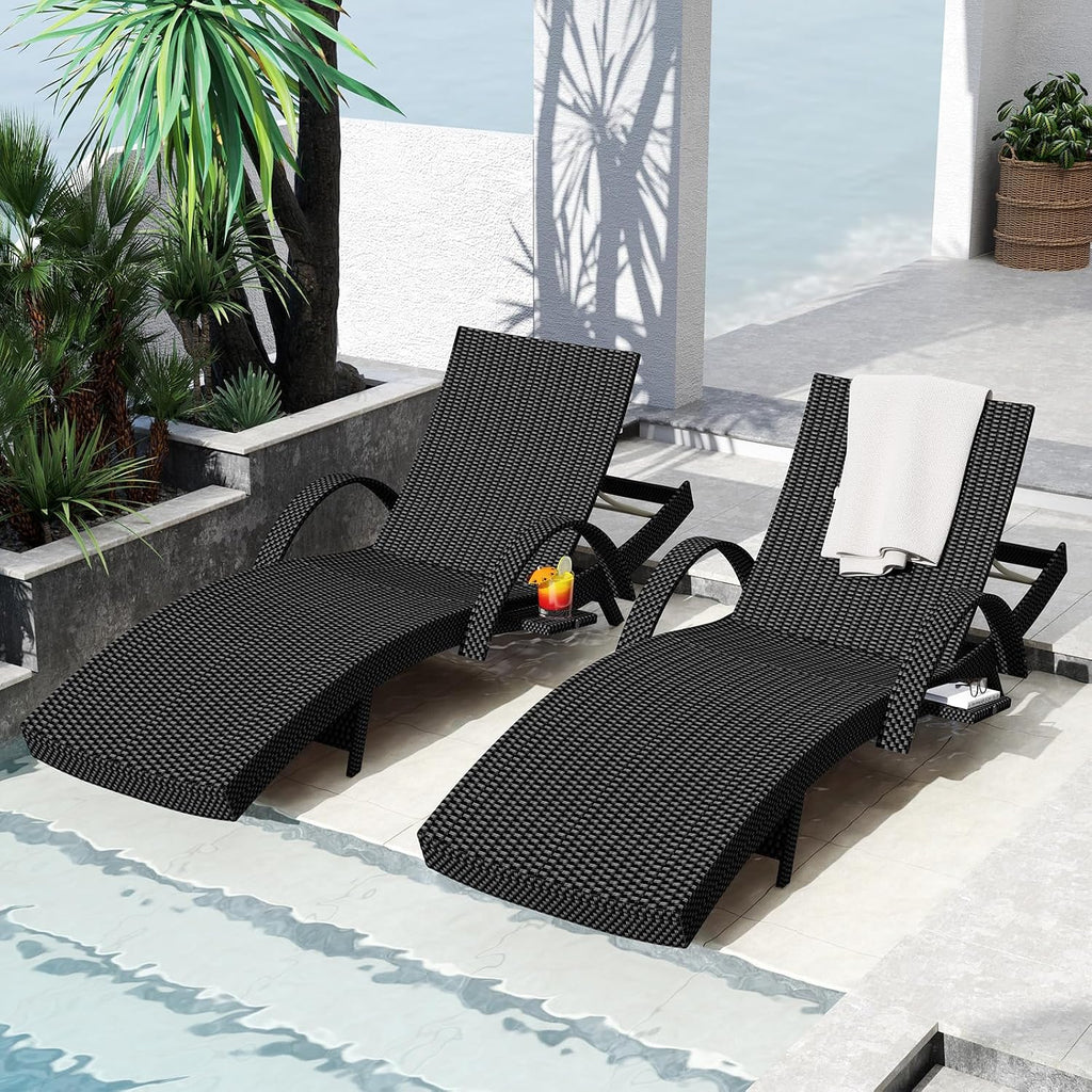 Brown Wicker Adjustable Patio Chaise Lounge Set 2