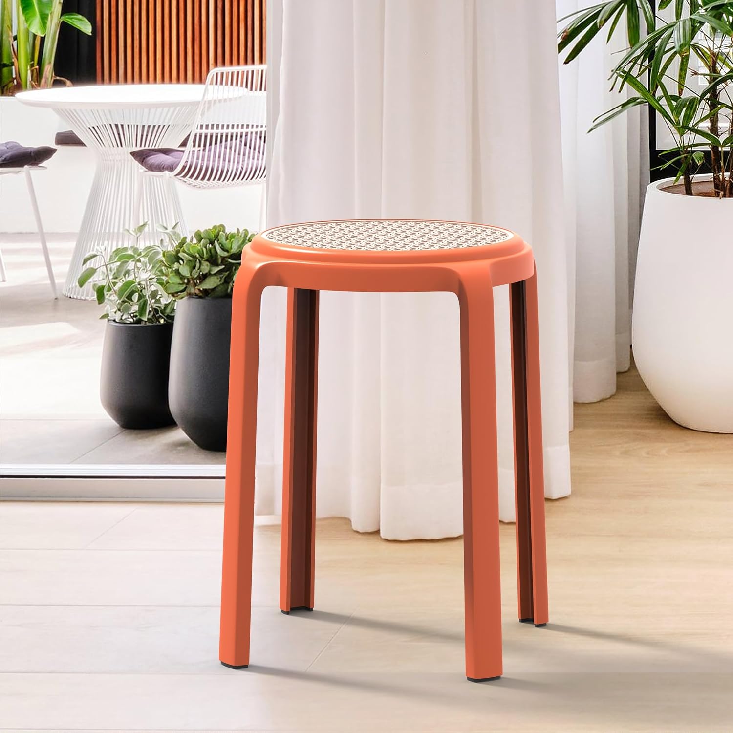 Orange Stackable Plastic Dining Stool
