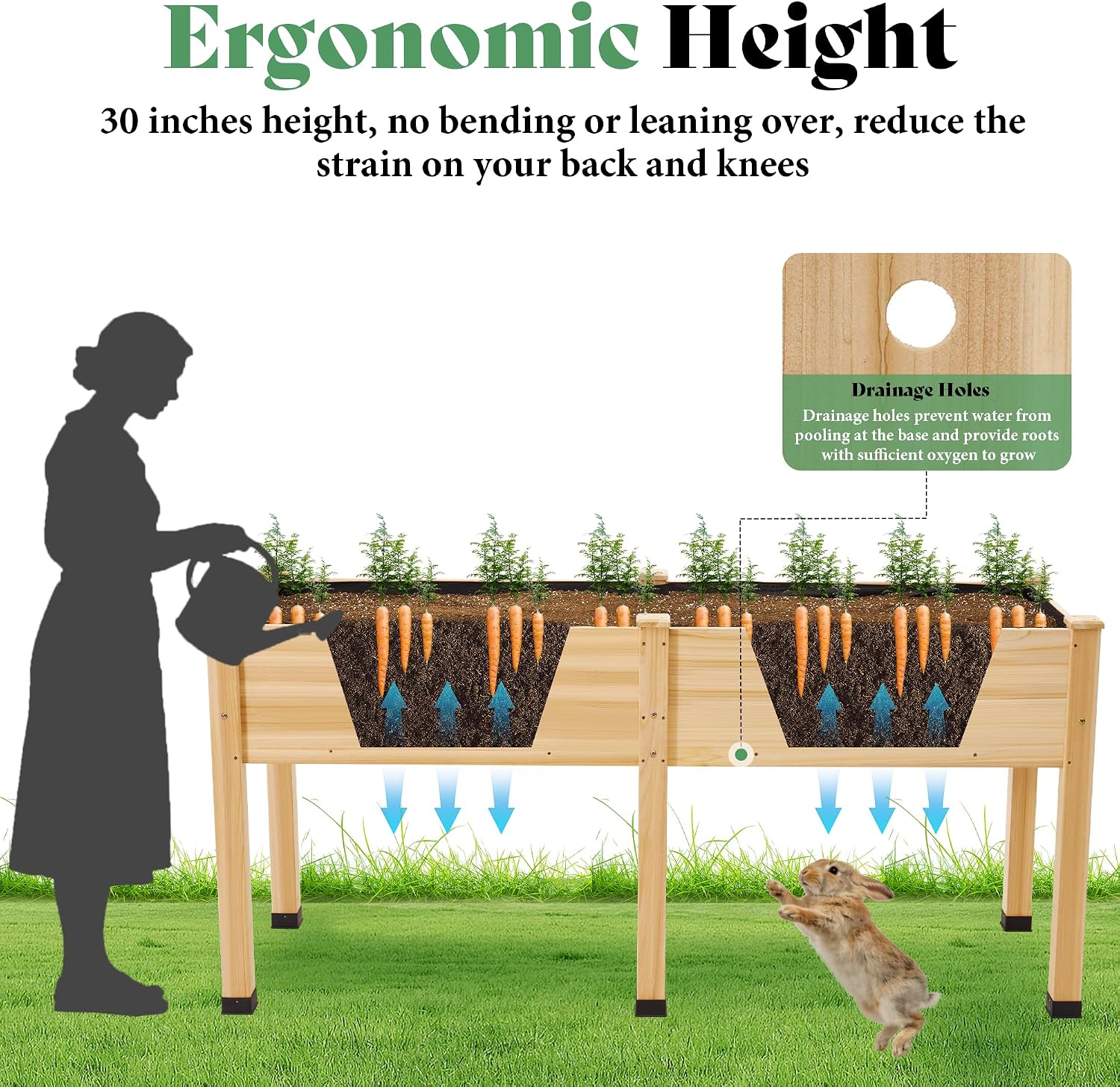 Light Wood Elevated Raised Garden Planter Box
