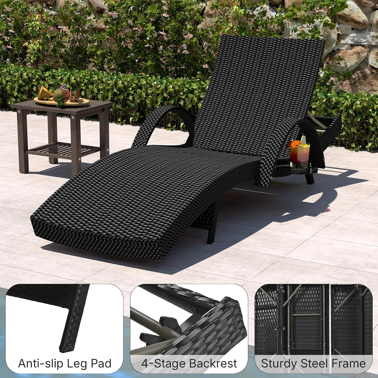 Brown Wicker Adjustable Patio Chaise Lounge Set 2