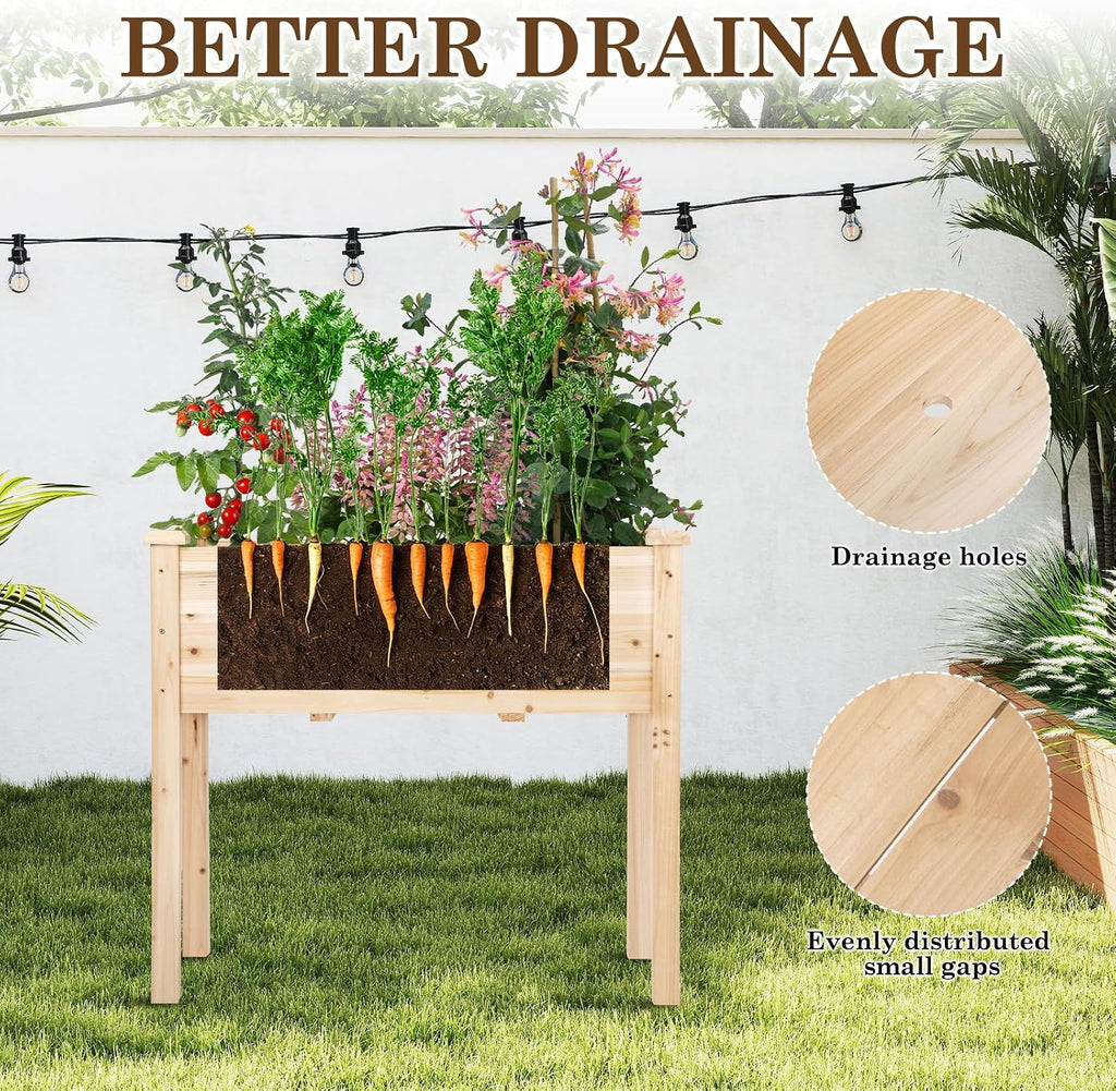 Natural Wood Elevated Garden Planter Box