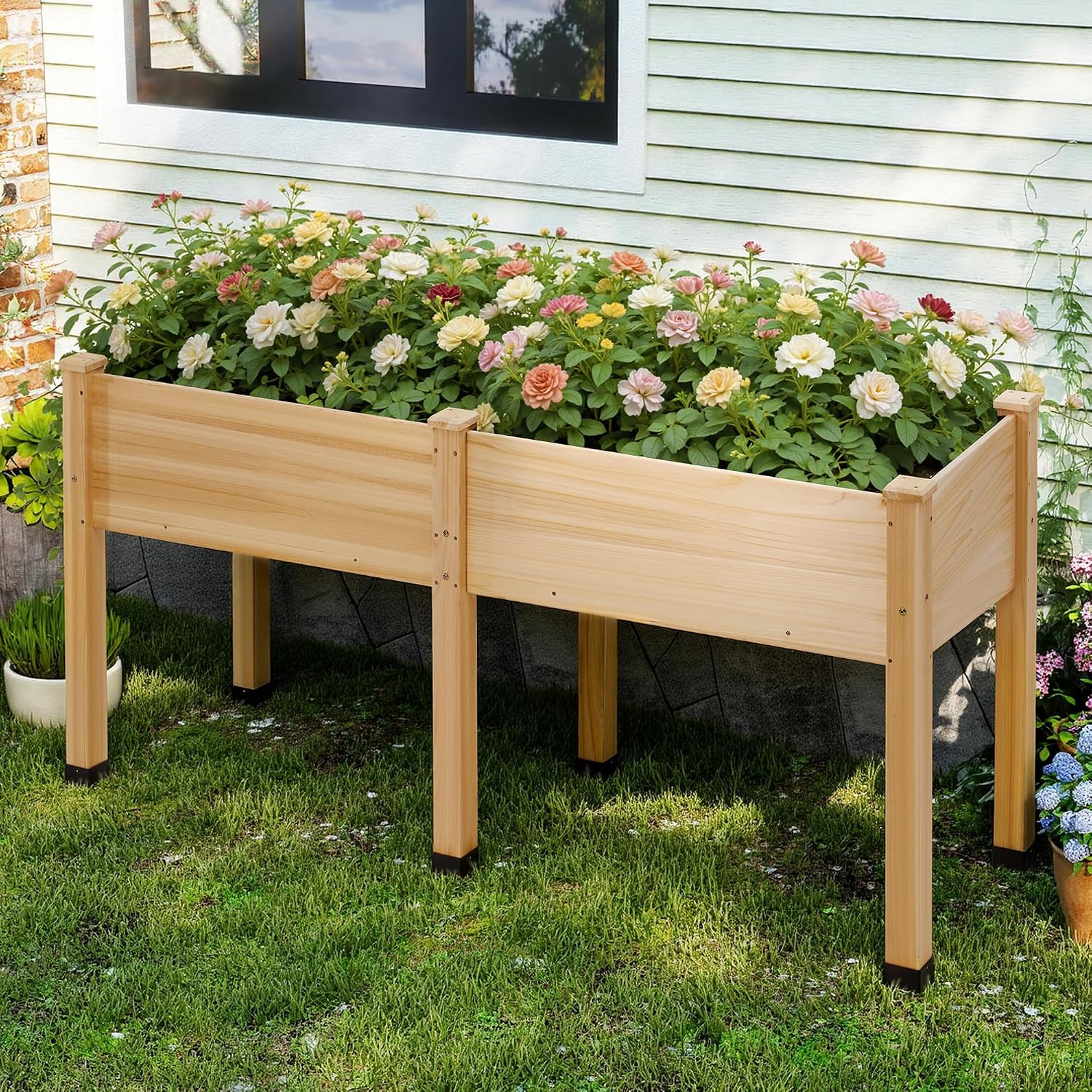 Light Wood Elevated Raised Garden Planter Box