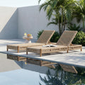 Teak Acacia Wood Wicker Chaise Lounge Set 2
