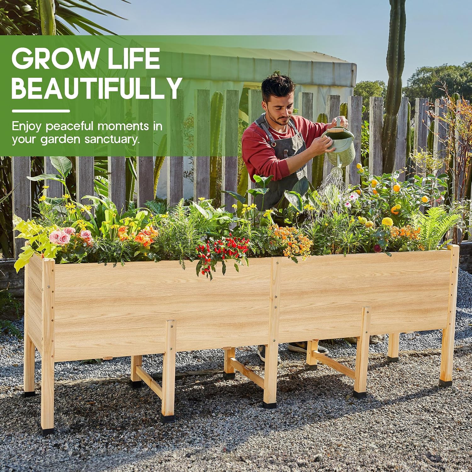 Wood Elevated Deep Root Garden Planter Box